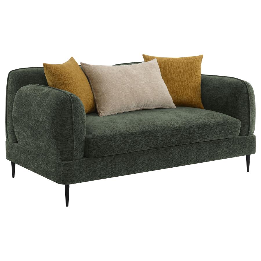 (image for) Jade Chenille Upholstered Modern Track Arm Loveseat Green - Click Image to Close