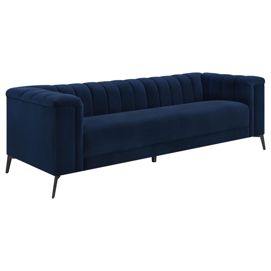 (image for) Chalet Upholstered Tuxedo Arm Tufted Sofa Blue - Click Image to Close