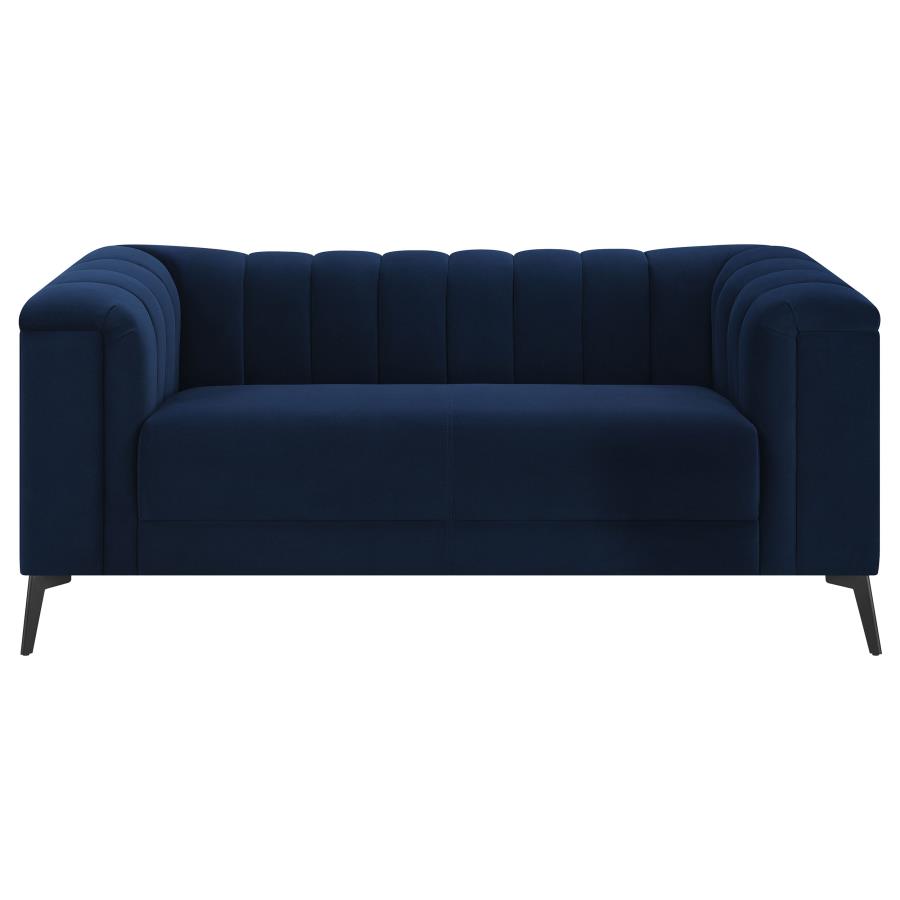 (image for) Chalet Upholstered Tuxedo Arm Tufted Loveseat Blue