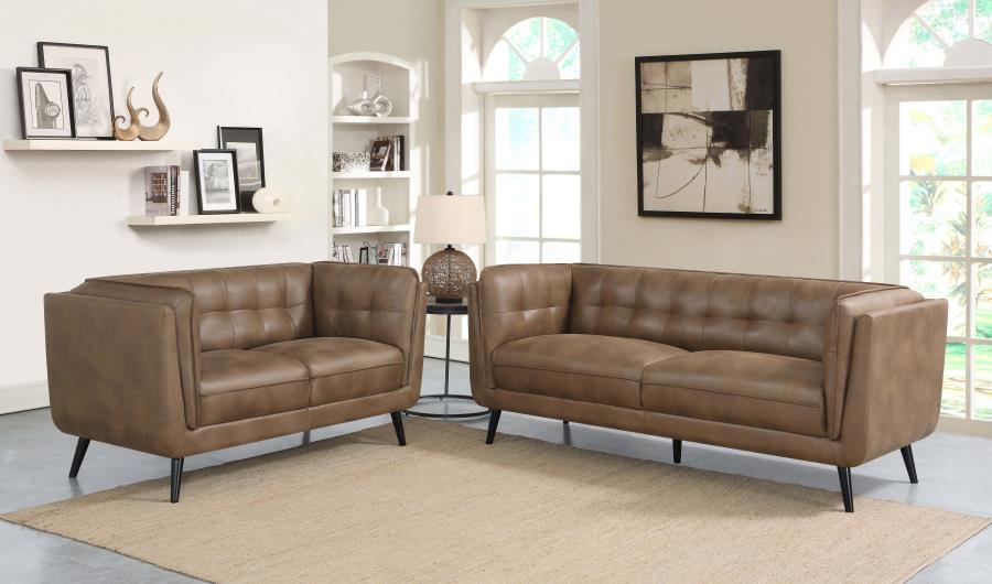 (image for) Thatcher 2-piece Upholstered Tuxedo Arm Sofa Set Brown - Click Image to Close