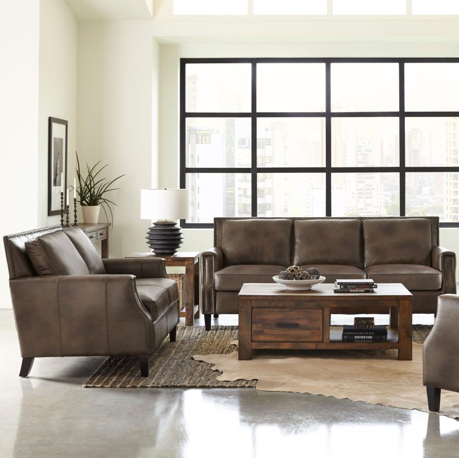 (image for) Leaton 2-piece Upholstered Recessed Arm Sofa Set Brown Sugar - Click Image to Close