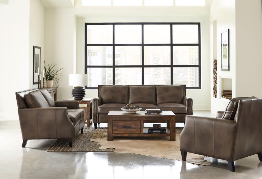 (image for) Leaton 3-piece Upholstered Recessed Arm Sofa Set Brown Sugar - Click Image to Close