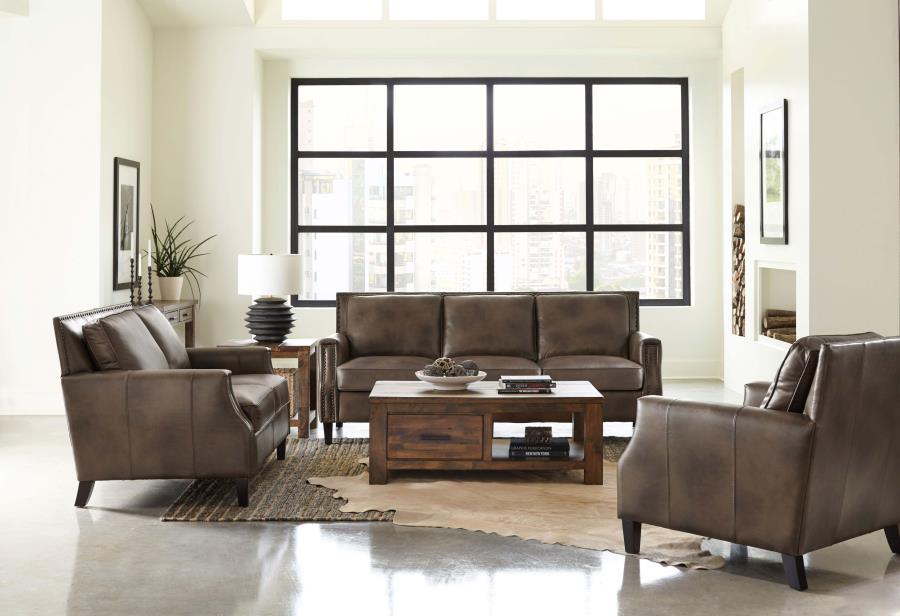 (image for) Leaton Upholstered Recessed Arm Sofa Brown Sugar