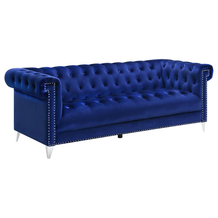 (image for) Bleker 2-piece Upholstered Tuxedo Arm Tufted Sofa Set Blue