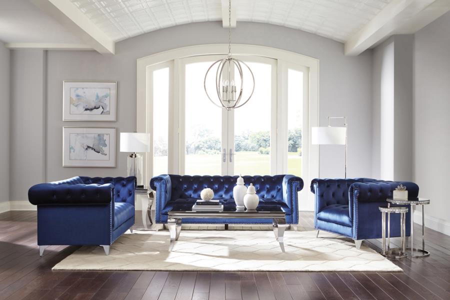 (image for) Bleker 3-piece Upholstered Tuxedo Arm Tufted Sofa Set Blue