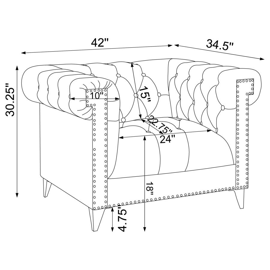 (image for) Bleker 3-piece Upholstered Tuxedo Arm Tufted Sofa Set Blue