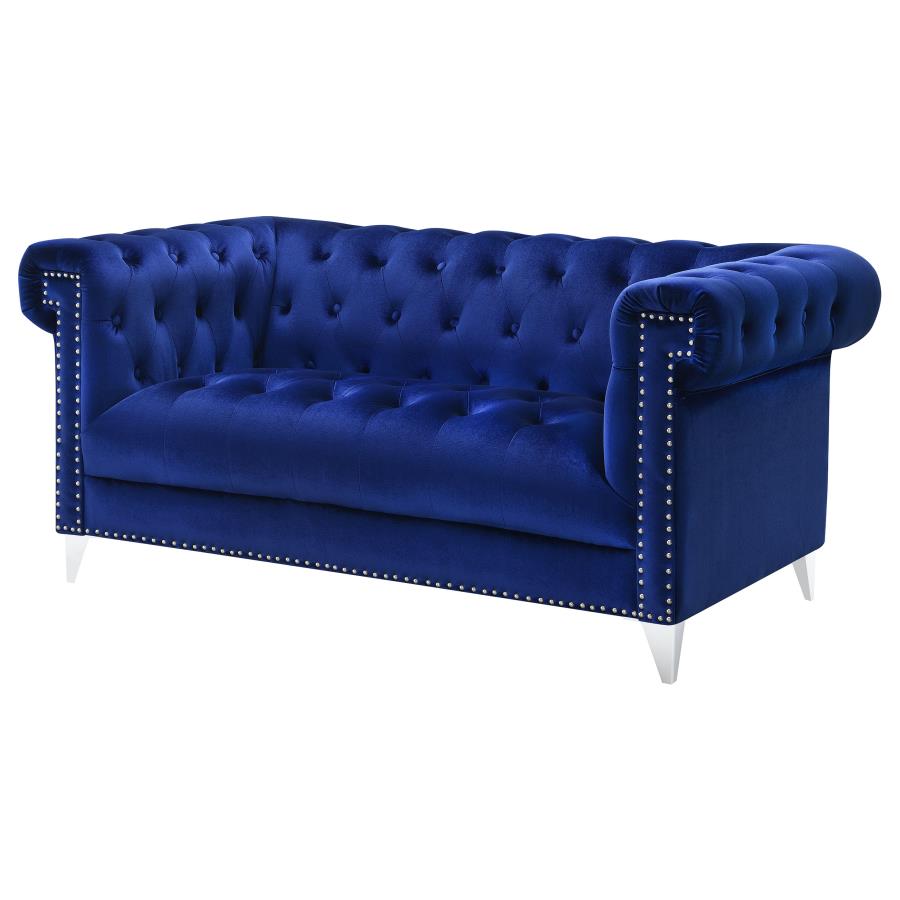 (image for) Bleker Upholstered Tuxedo Arm Tufted Loveseat Blue