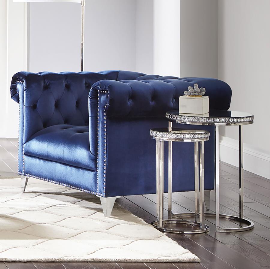 (image for) Bleker Upholstered Tuxedo Arm Tufted Accent Chair Blue