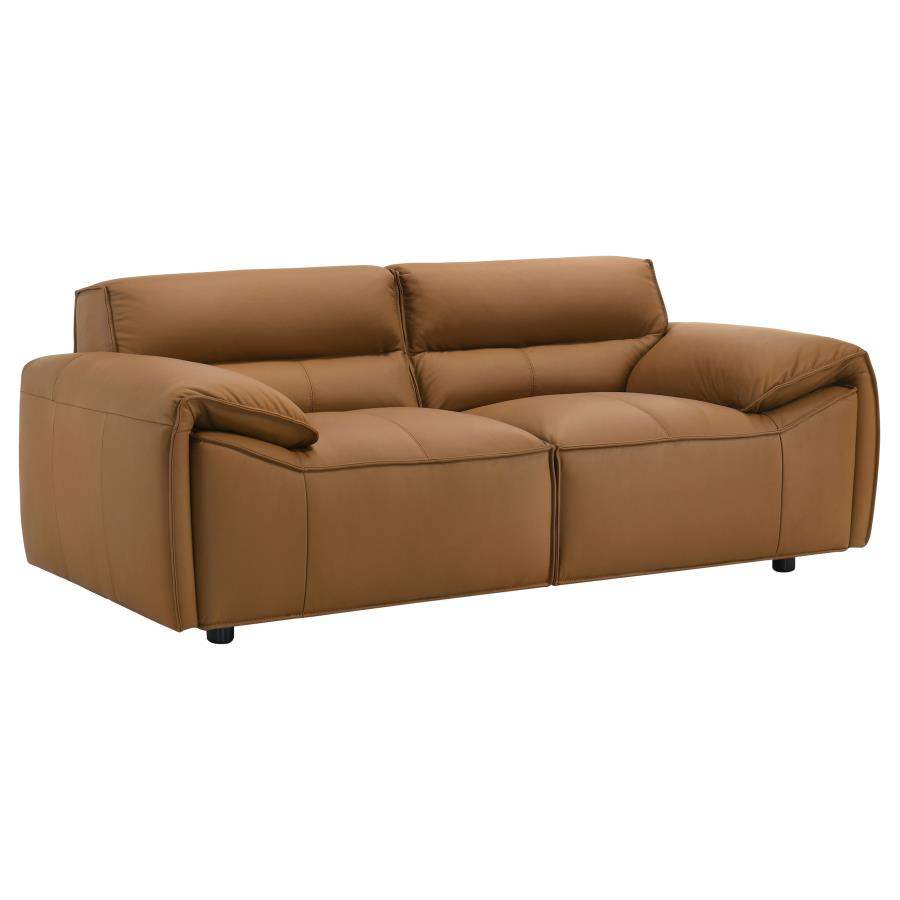 (image for) Buxton Top Grain Leather Upholstered Loveseat Orange