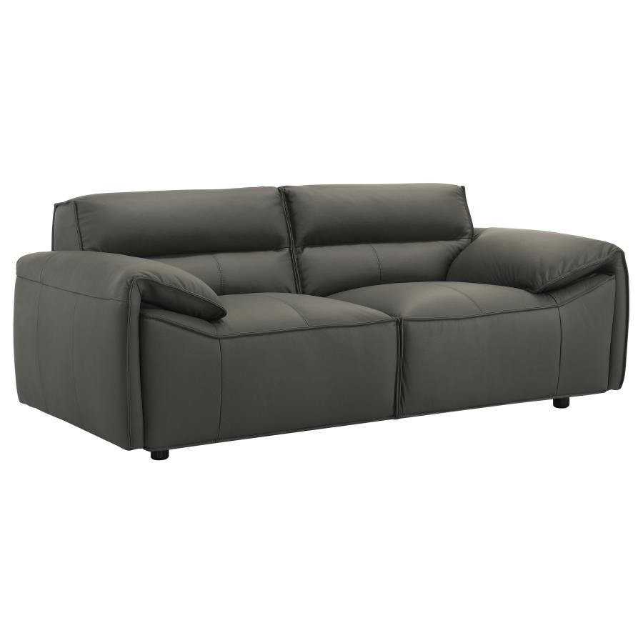 (image for) Buxton Top Grain Leather Upholstered Loveseat Graphite