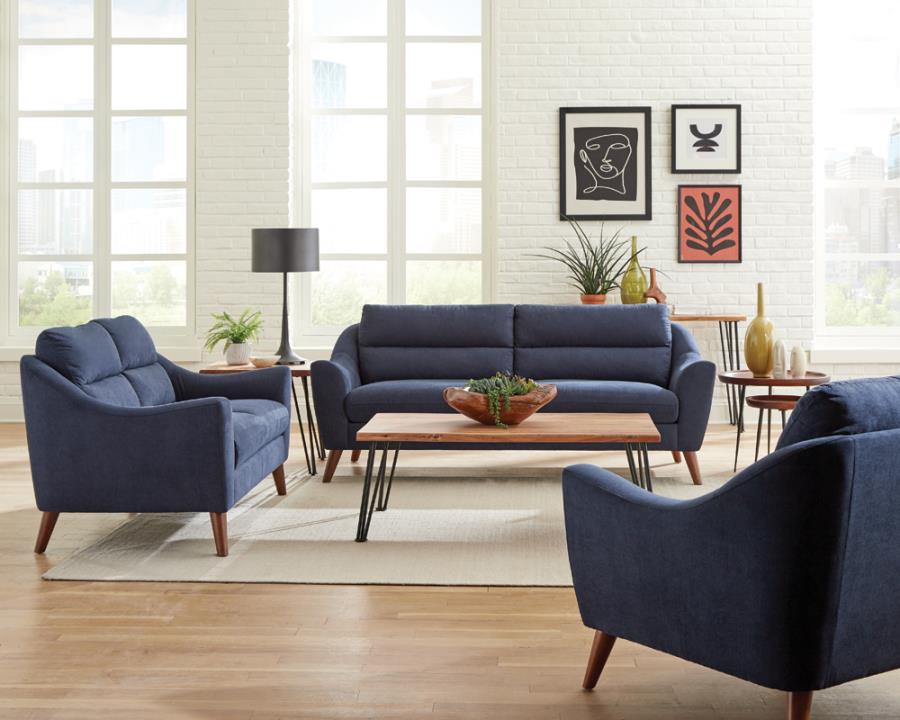 (image for) Gano 2-piece Upholstered Sloped Arm Sofa Set Navy Blue - Click Image to Close