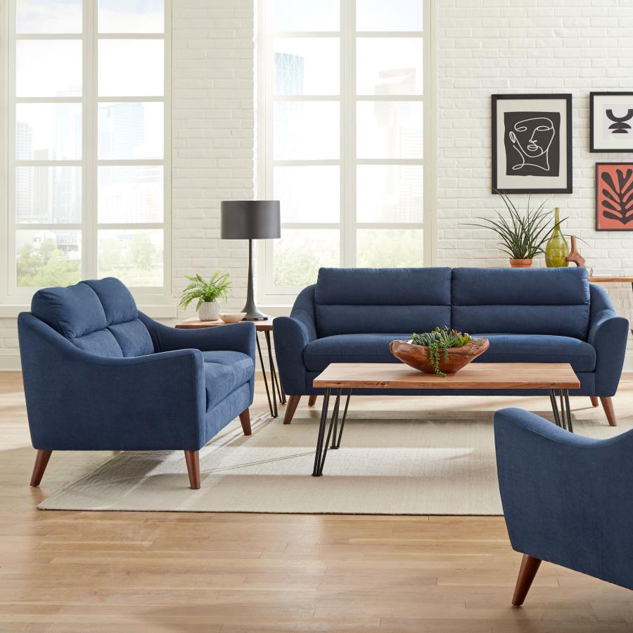 (image for) Gano 2-piece Upholstered Sloped Arm Sofa Set Navy Blue