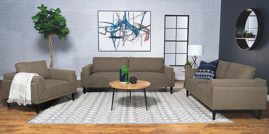 (image for) Rilynn 3-piece Upholstered Track Arm Sofa Set Brown - Click Image to Close