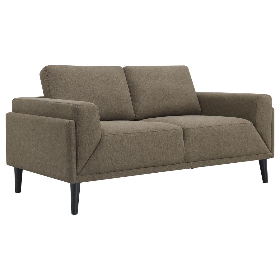 (image for) Rilynn Upholstered Track Arm Loveseat Brown - Click Image to Close