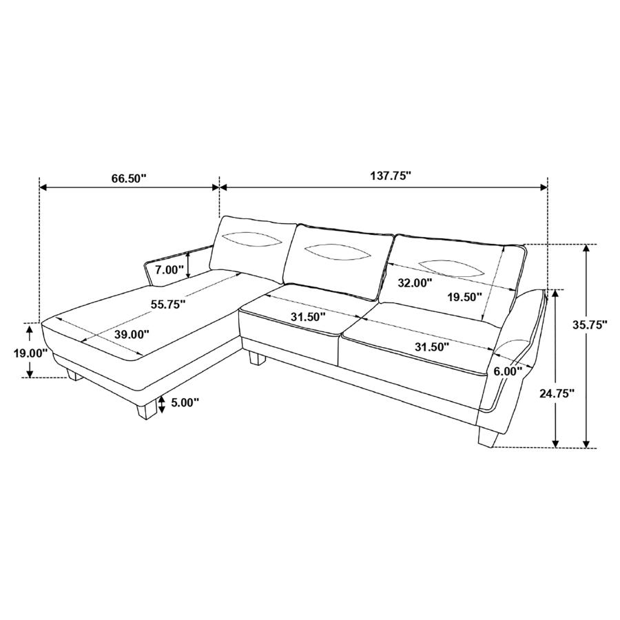 (image for) Caspian Upholstered Curved Arm Chaise Sectional Sofa White