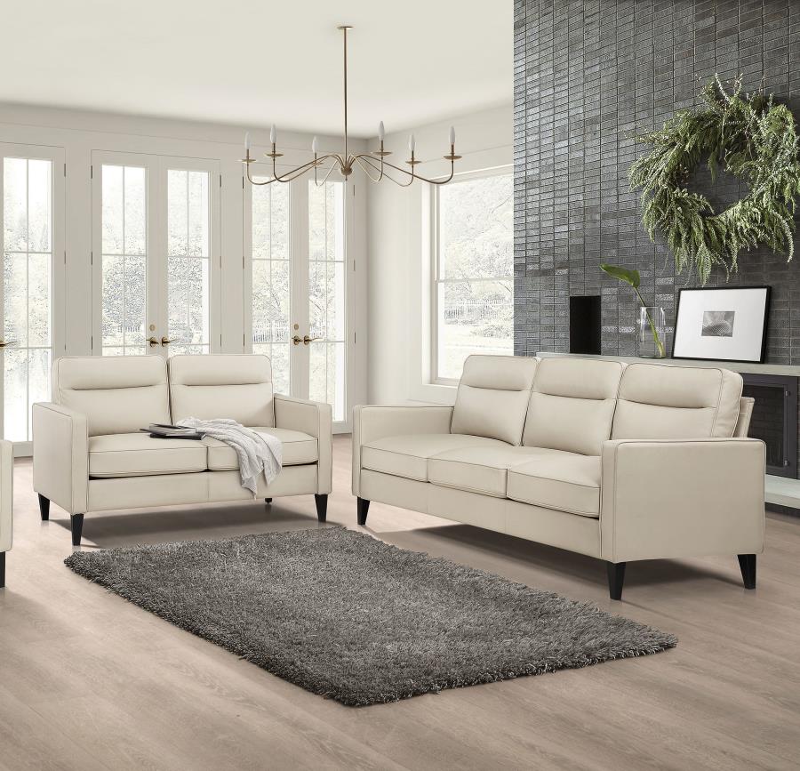 (image for) Jonah 2-piece Upholstered Track Arm Sofa Set Ivory - Click Image to Close