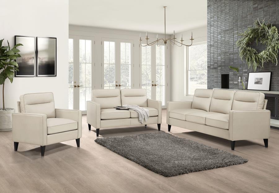 (image for) Jonah 3-piece Upholstered Track Arm Sofa Set Ivory - Click Image to Close