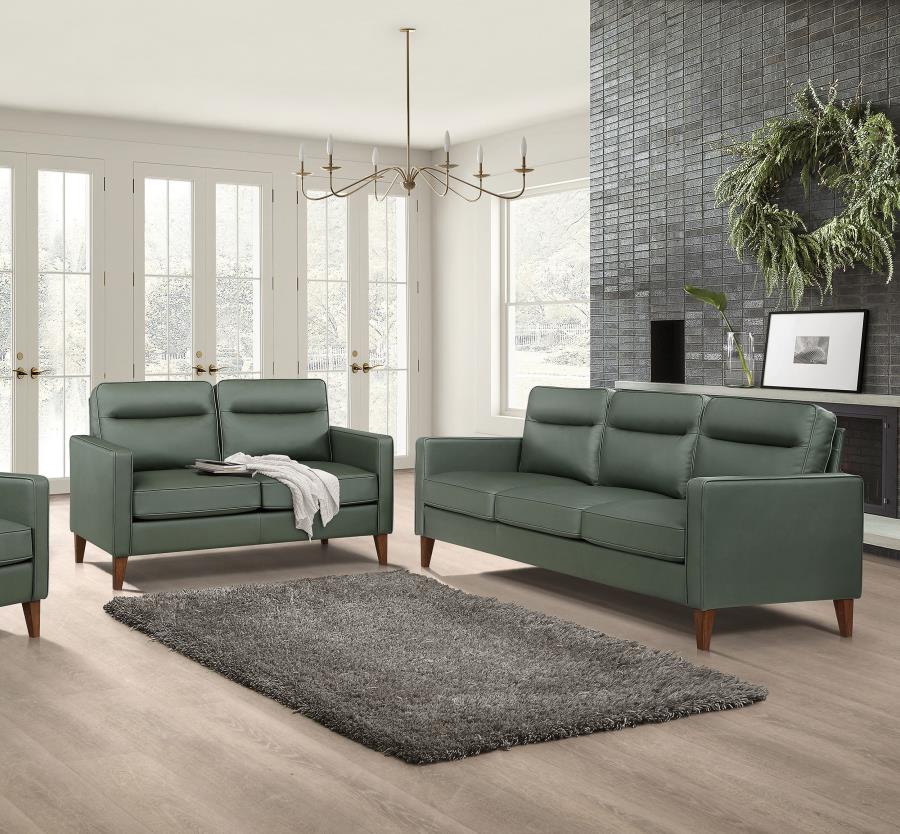 (image for) Jonah 2-piece Upholstered Track Arm Sofa Set Green - Click Image to Close