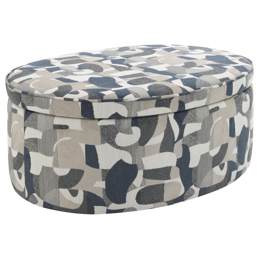 (image for) Tomkins Oval Upholstered Storage Ottoman Indigo Blue - Click Image to Close