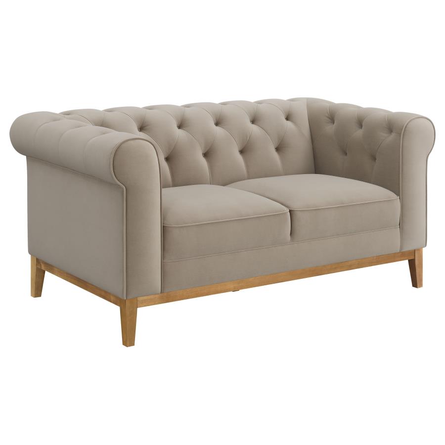 (image for) Sandrine Button Tufted Tuxedo Arms Loveseat Camel - Click Image to Close