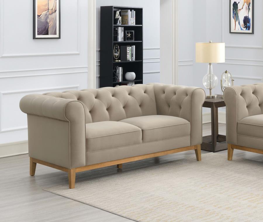 (image for) Sandrine Button Tufted Tuxedo Arms Loveseat Camel