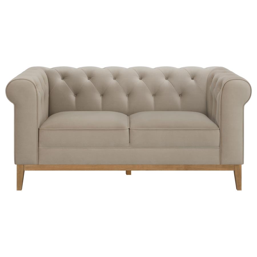 (image for) Sandrine Button Tufted Tuxedo Arms Loveseat Camel