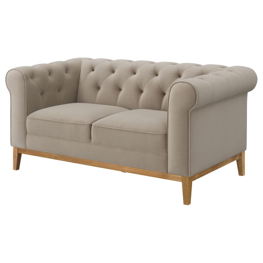 (image for) Sandrine Button Tufted Tuxedo Arms Loveseat Camel