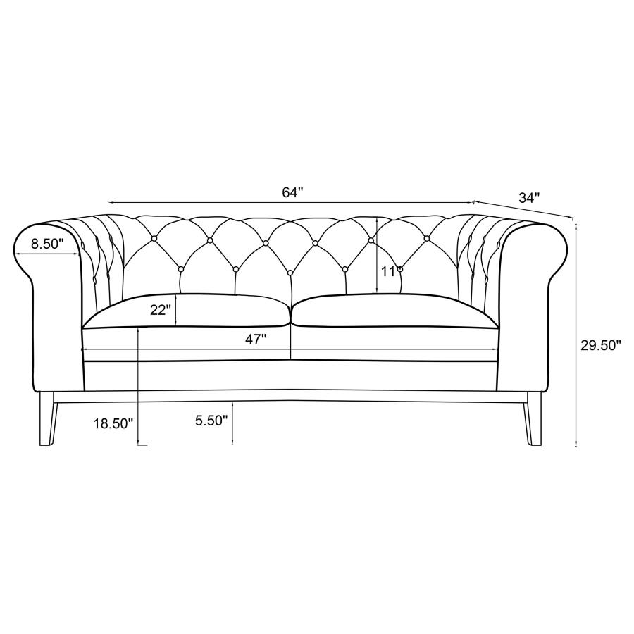 (image for) Sandrine Button Tufted Tuxedo Arms Loveseat Camel