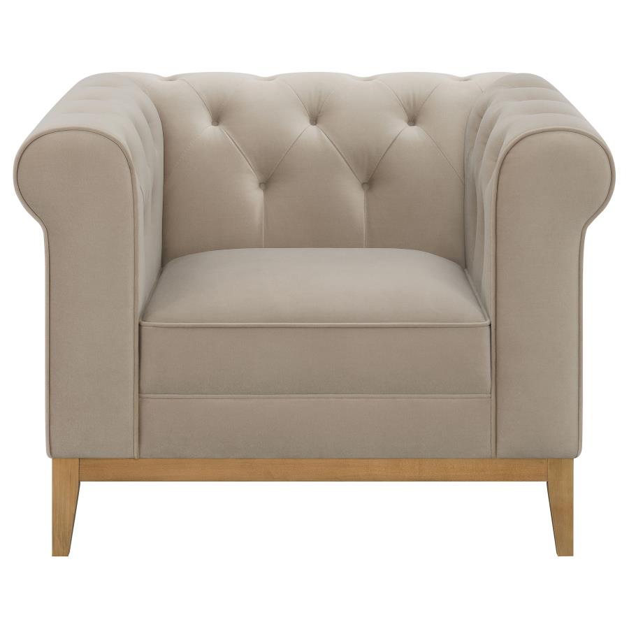 (image for) Sandrine Upholstered Rolled Arm Tufted Accent Chair Camel