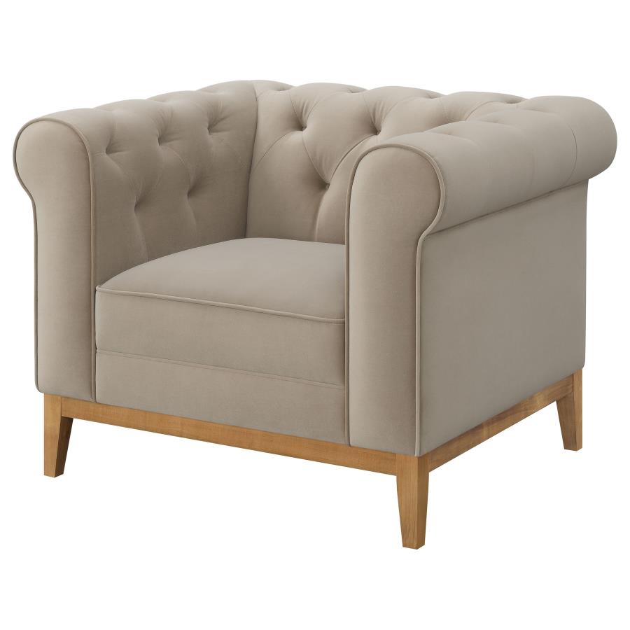 (image for) Sandrine Upholstered Rolled Arm Tufted Accent Chair Camel