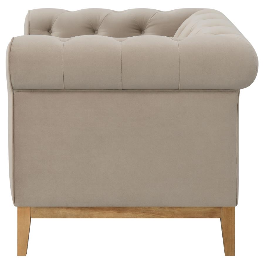 (image for) Sandrine Upholstered Rolled Arm Tufted Accent Chair Camel