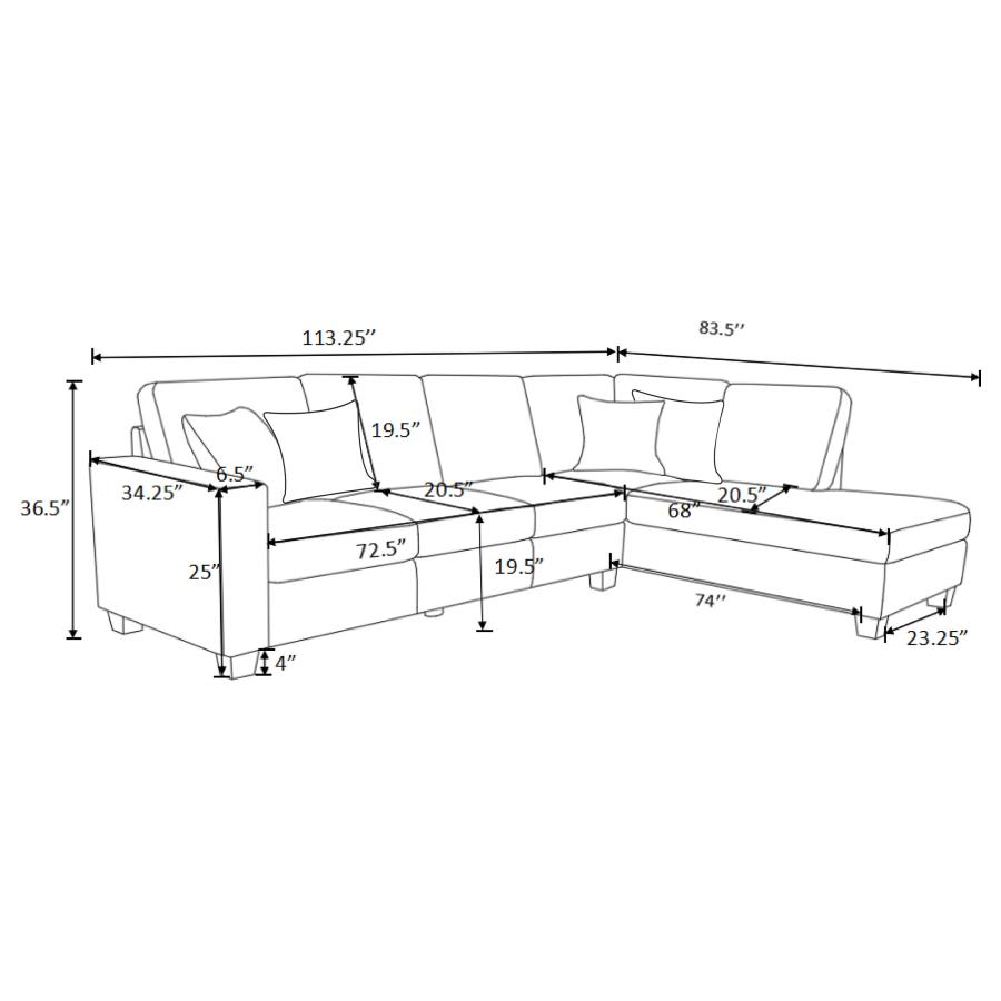 (image for) Whitson Upholstered Track Arm Sectional Chaise Sofa Stone