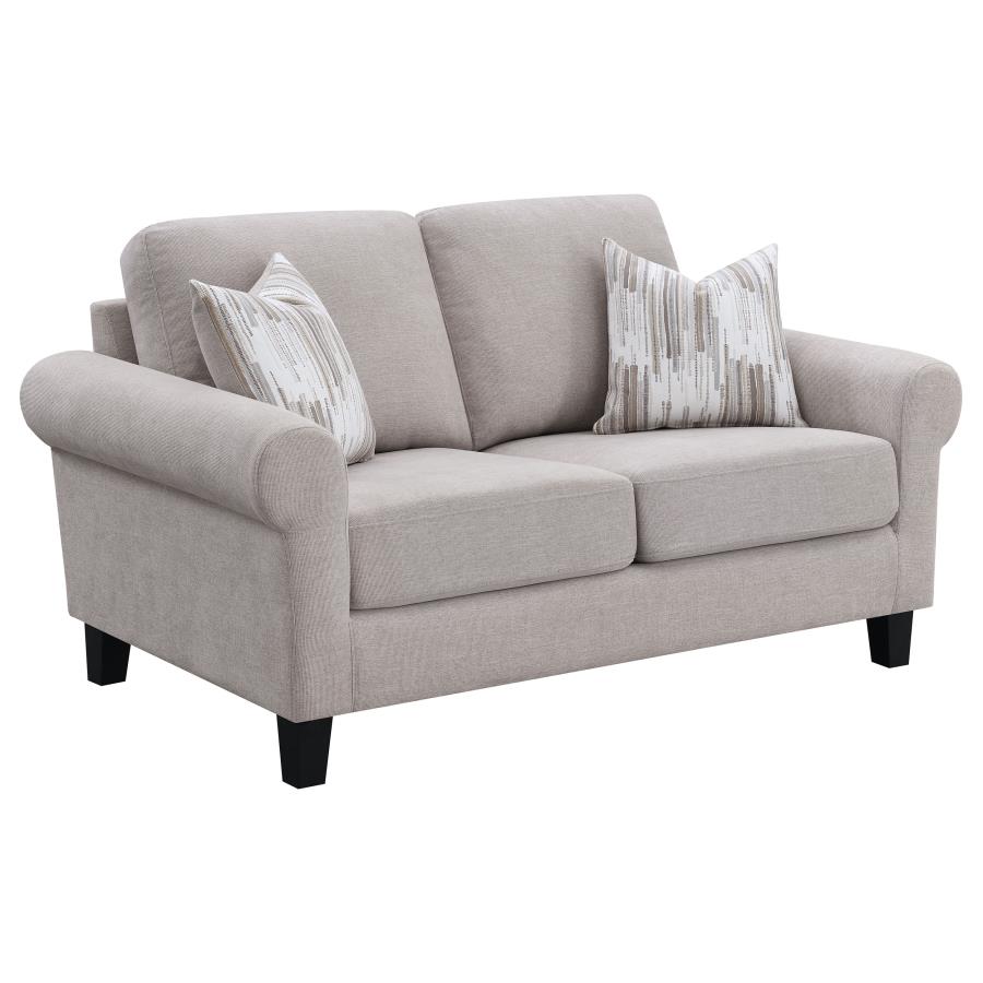 (image for) Nadine Upholstered Round Arm Loveseat Oatmeal - Click Image to Close