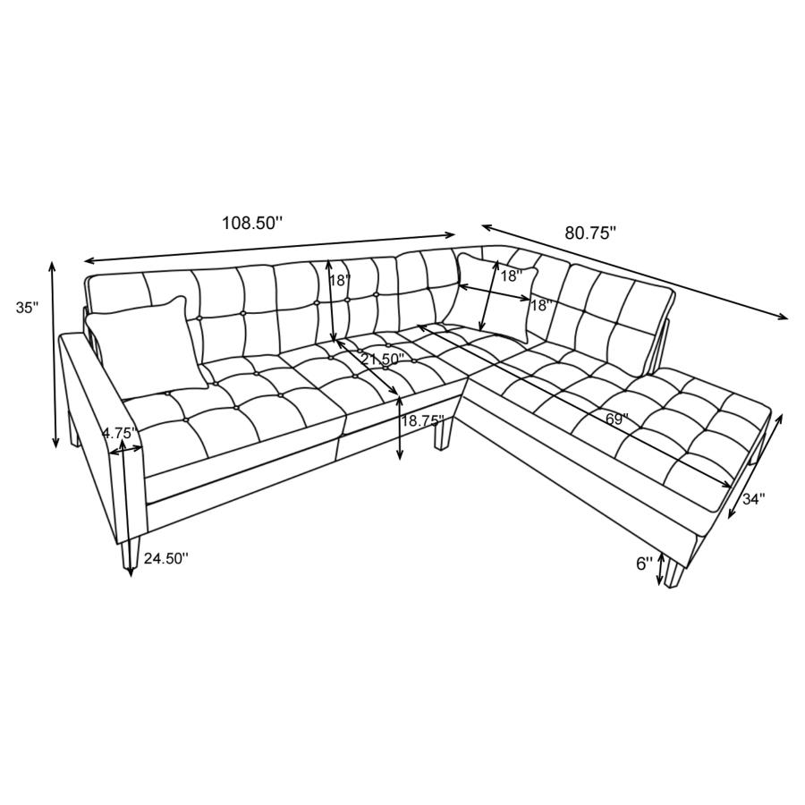 (image for) Barton Upholstered Tufted Sectional Toast and Brown