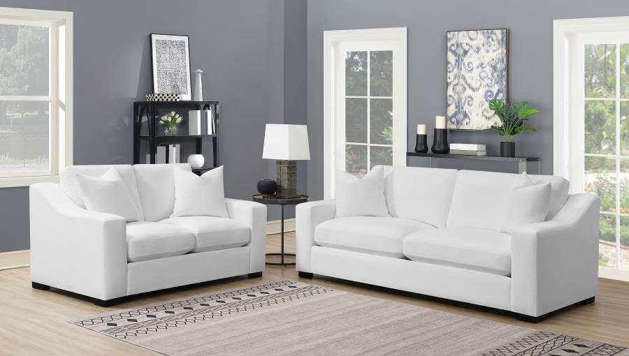 (image for) Ashlyn 2-piece Upholstered Sloped Arm Sofa Set White - Click Image to Close