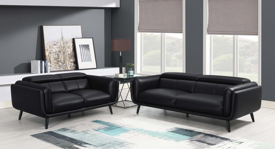 (image for) Shania 2-piece Upholstered Low Back Sofa Set Black - Click Image to Close