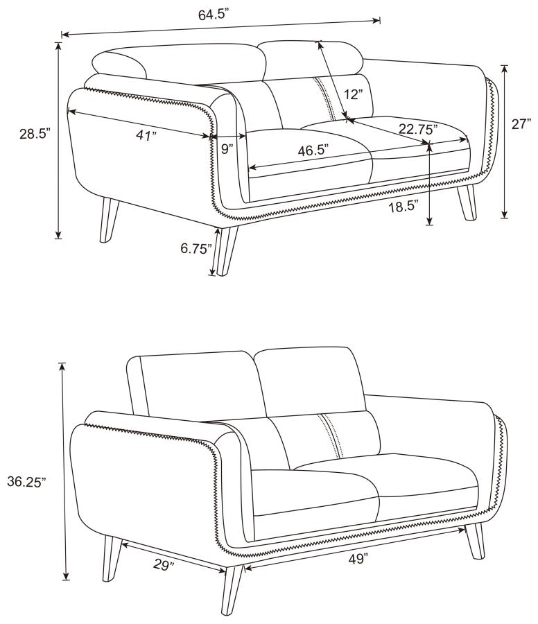 (image for) Shania 2-piece Upholstered Low Back Sofa Set Black