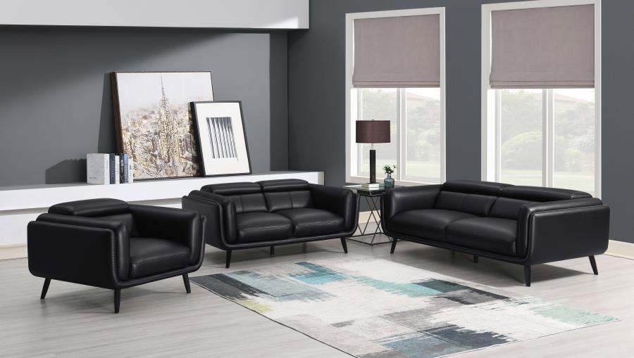 (image for) Shania 3-piece Upholstered Low Back Sofa Set Black - Click Image to Close