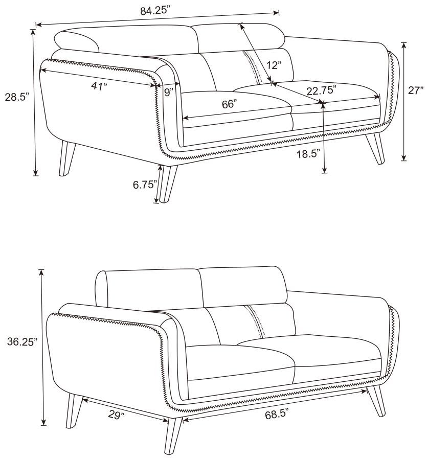 (image for) Shania 3-piece Upholstered Low Back Sofa Set Black