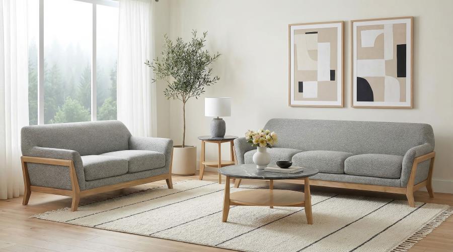 (image for) Vaughn 2-piece Fabric Upholstered Flared Arm Sofa Set Grey