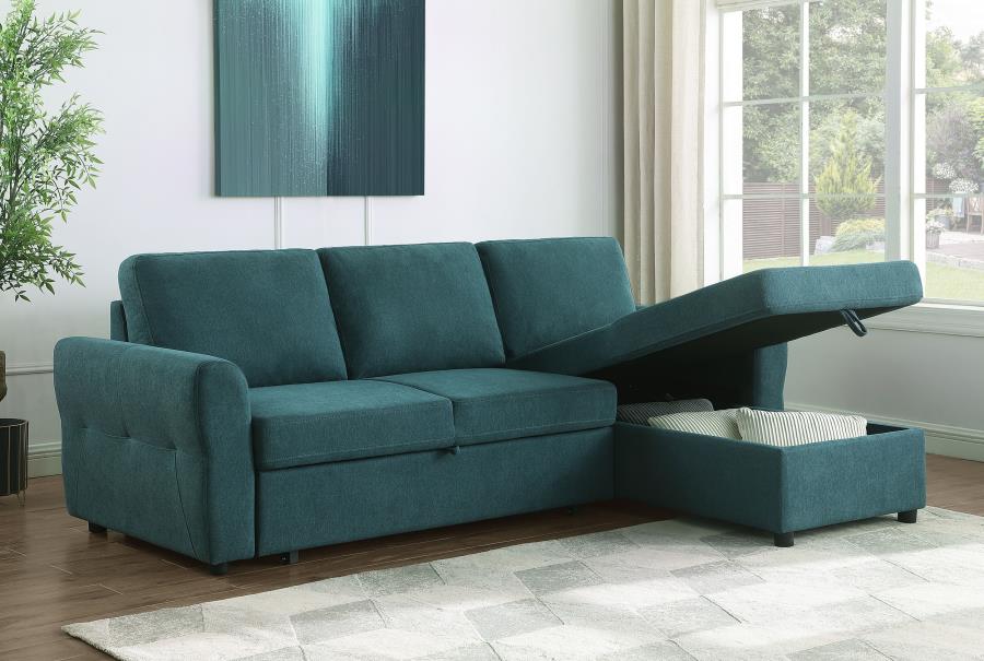 (image for) Samantha Upholstered Storage Sleeper Sectional Sofa Teal