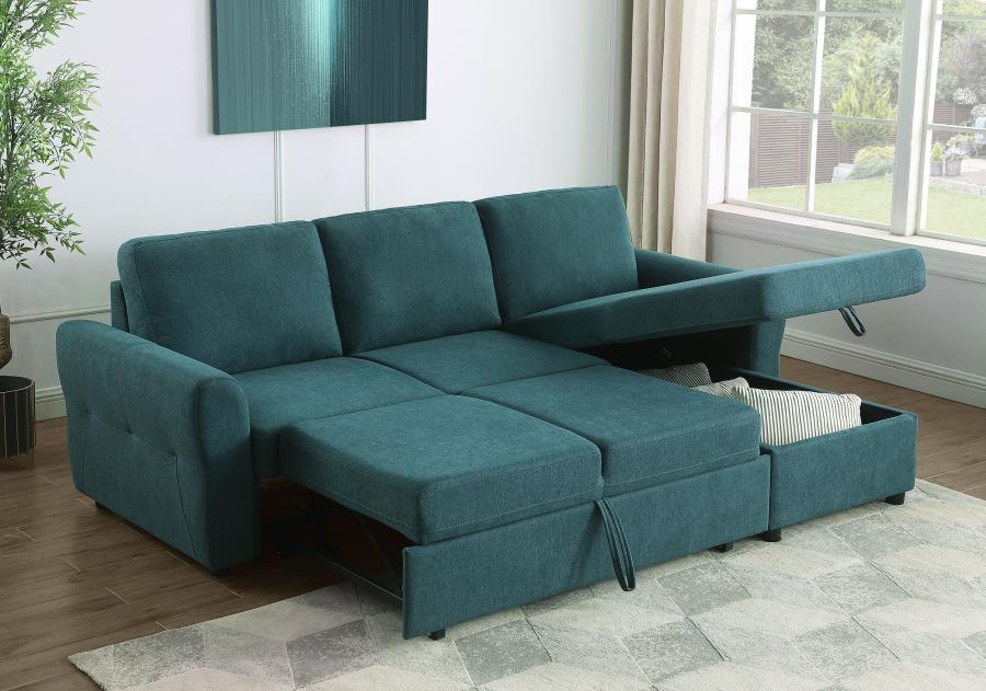 (image for) Samantha Upholstered Storage Sleeper Sectional Sofa Teal