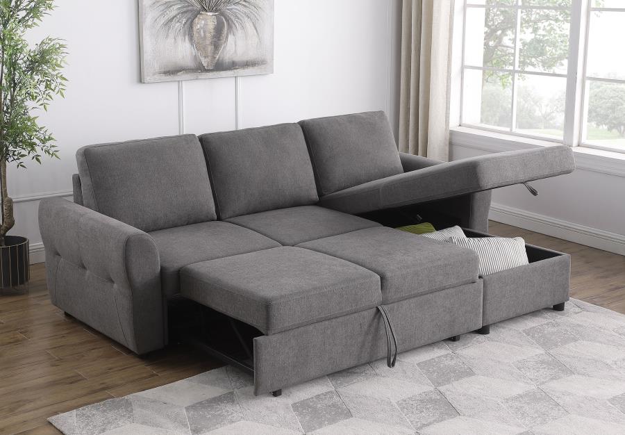 (image for) Samantha Upholstered Storage Sleeper Sectional Sofa Grey