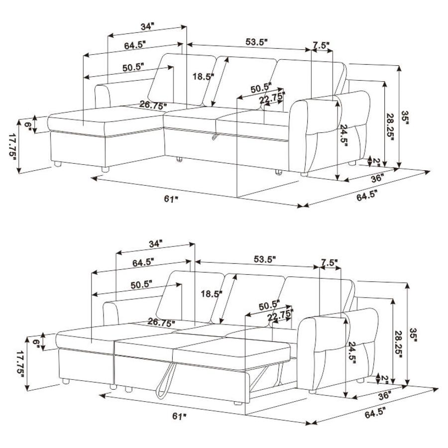 (image for) Samantha Upholstered Storage Sleeper Sectional Sofa Grey