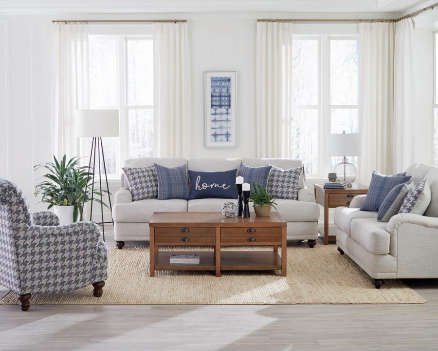 Modal Additional Images for Glenn Upholstered English Arm Loveseat Light Grey and Blue