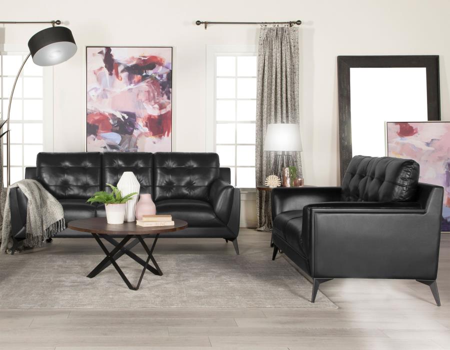 (image for) Moira 2-piece Upholstered Wedge Arm Tufted Sofa Set Black - Click Image to Close