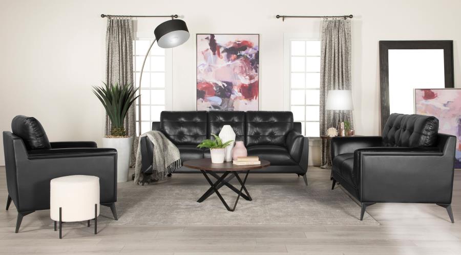 (image for) Moira 3-piece Upholstered Wedge Arm Tufted Sofa Set Black - Click Image to Close