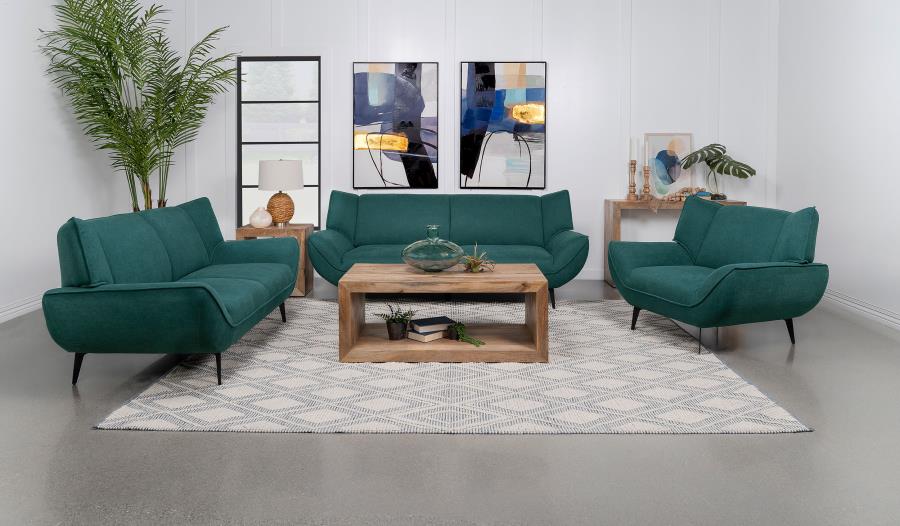 (image for) Acton 3-piece Upholstered Flared Arm Sofa Set Teal Blue - Click Image to Close