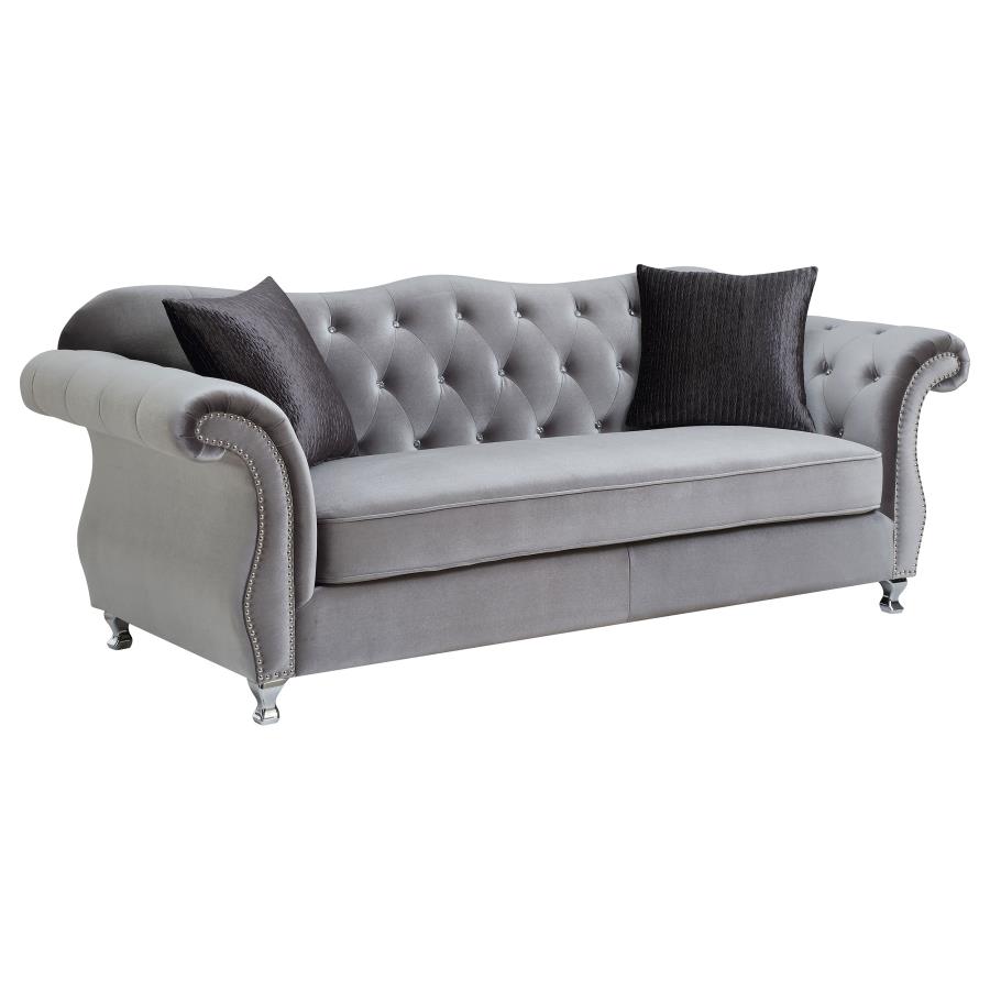 (image for) Frostine 2-piece Upholstered Tufted Sofa Set Silver