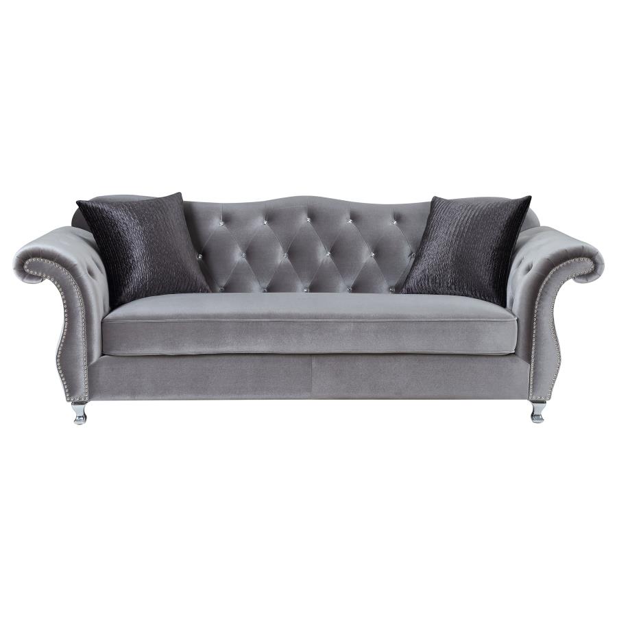 (image for) Frostine 2-piece Upholstered Tufted Sofa Set Silver